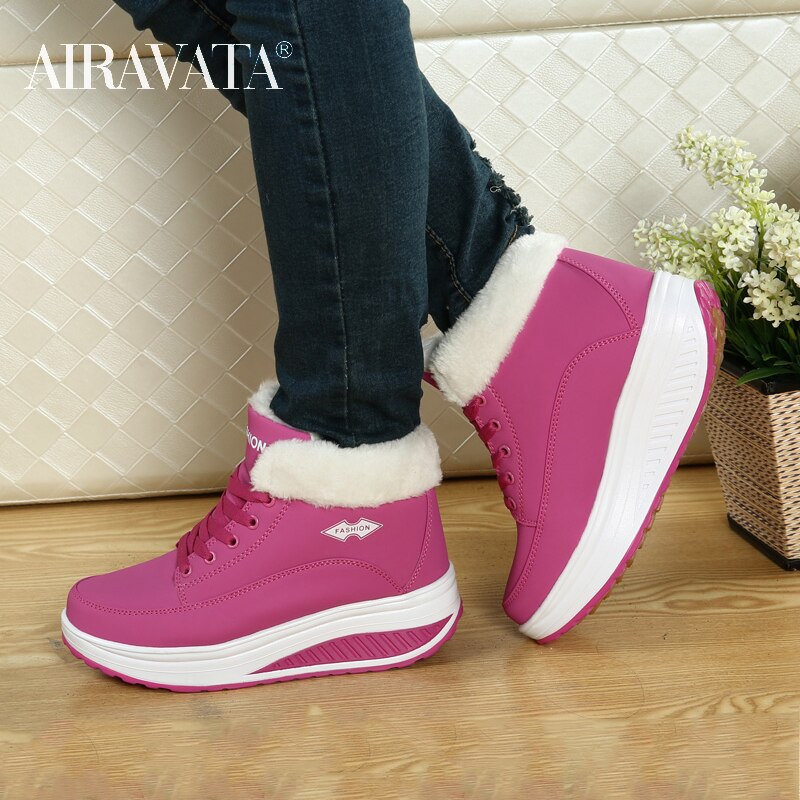 Womens Fashion Winter Warm Ankle Boots Faux Fur Lace-up Walking Jogging Fitness Shake Shoes