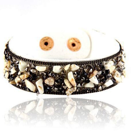 Pulsera de cuero con incrustaciones exageradas para mujer, brazalete con piedras naturales rotas de colores, joyería Unisex: white