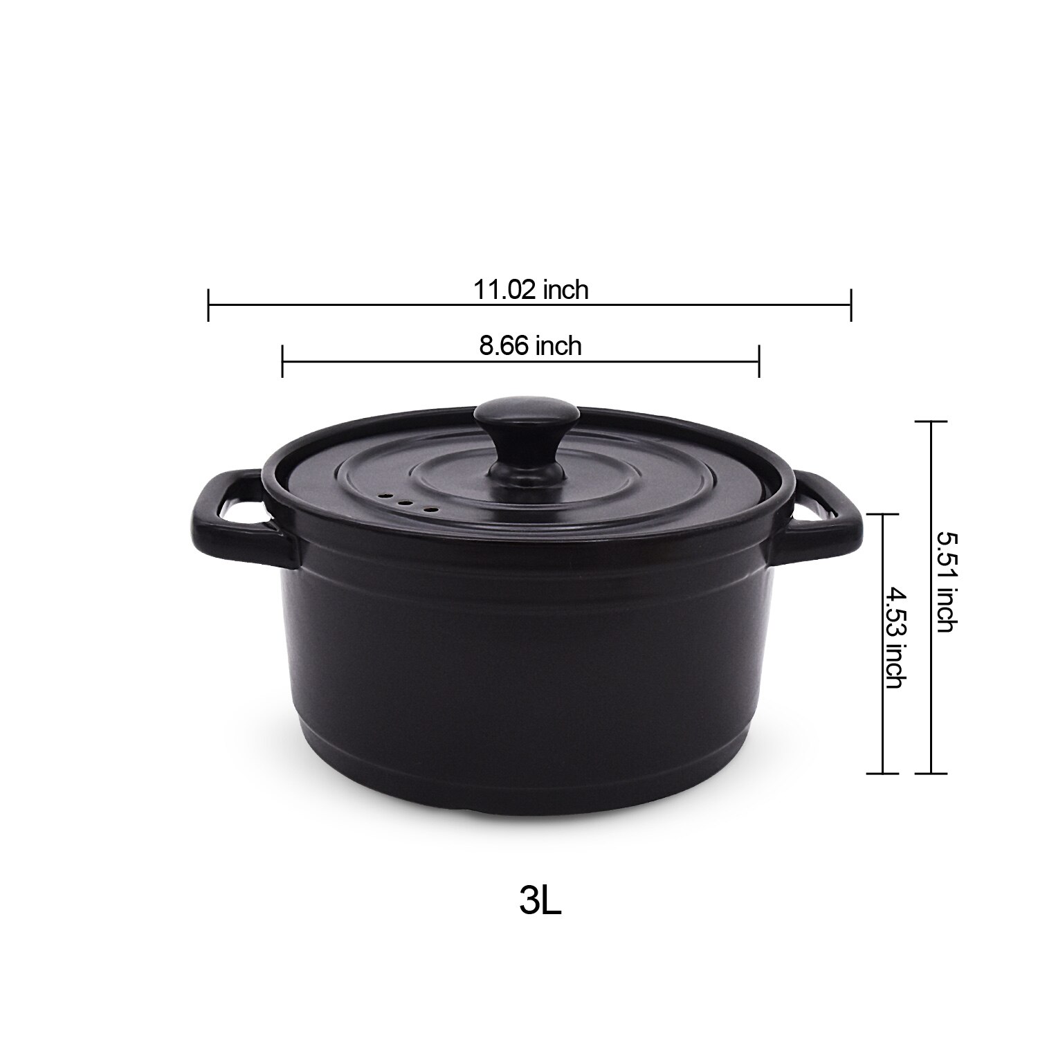 3L Ceramic Cookware Colorful Korean Casserole With Lid Ceramic Tureen Soup Open Fire Earthen Pot Cooking Pot: Black