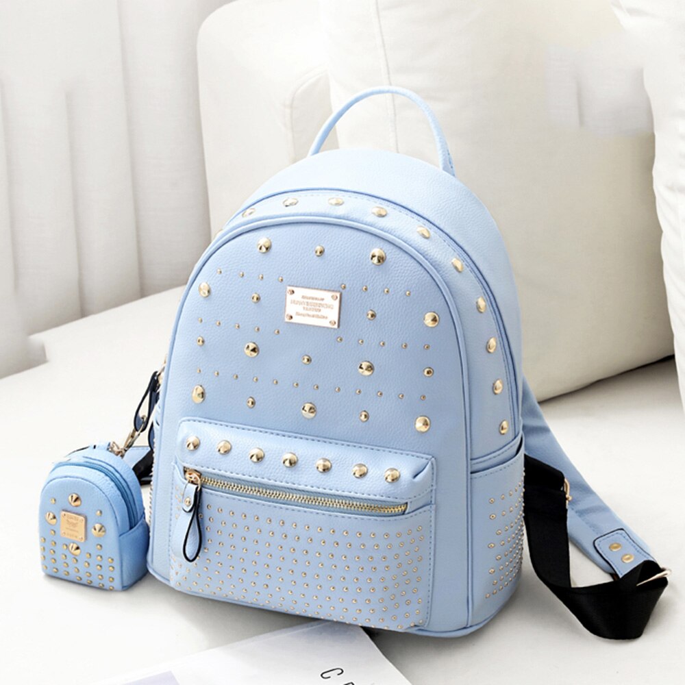 Rosetic Punk PU Leather Backpacks Women School Bags Rivet Gothic Black Pink White Teenager Casual Backpacks Travel: Sky Blue