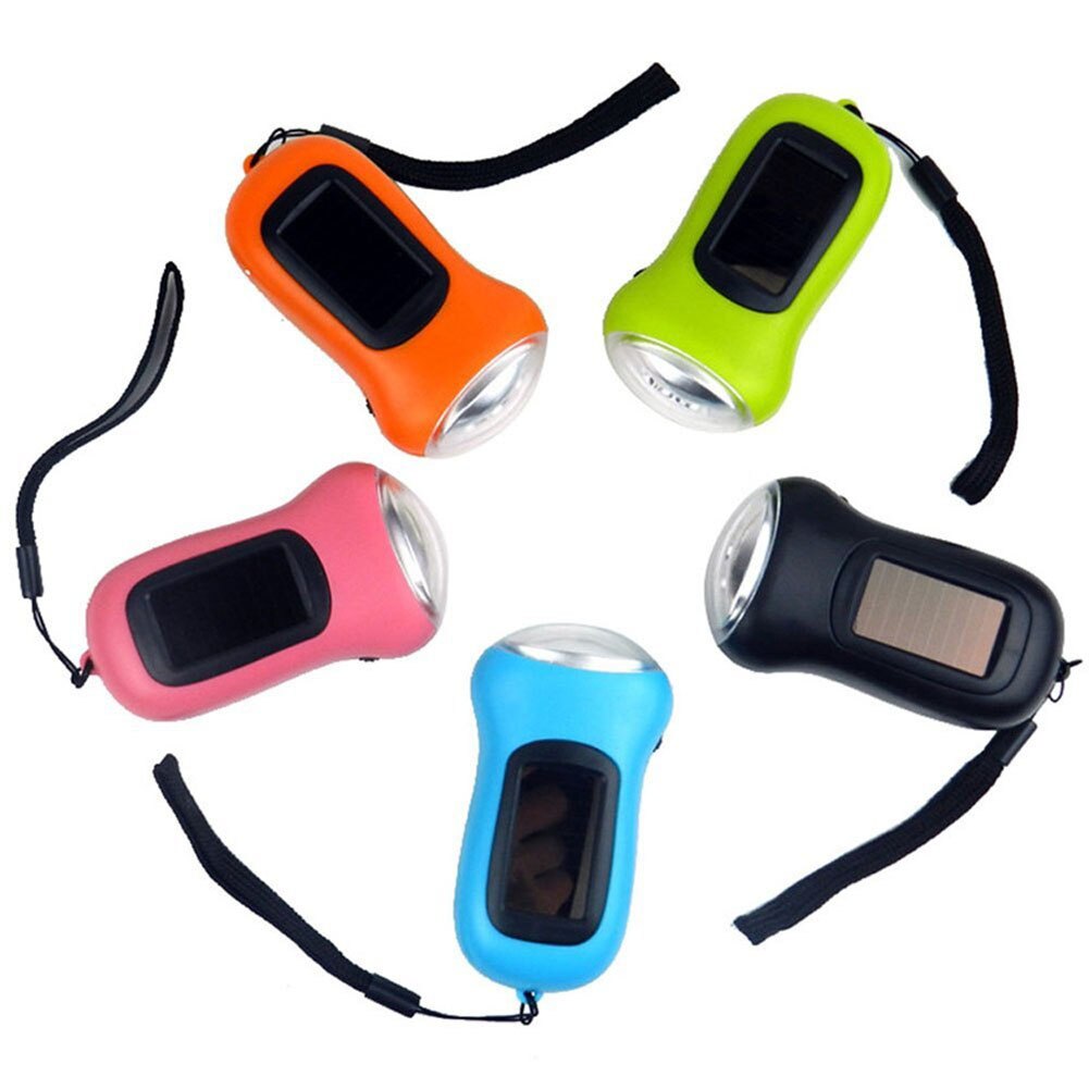 Mini LED Hand Crank Dynamo Solar Power Rechargeable Carabiner Camping Flashlight: Default Title