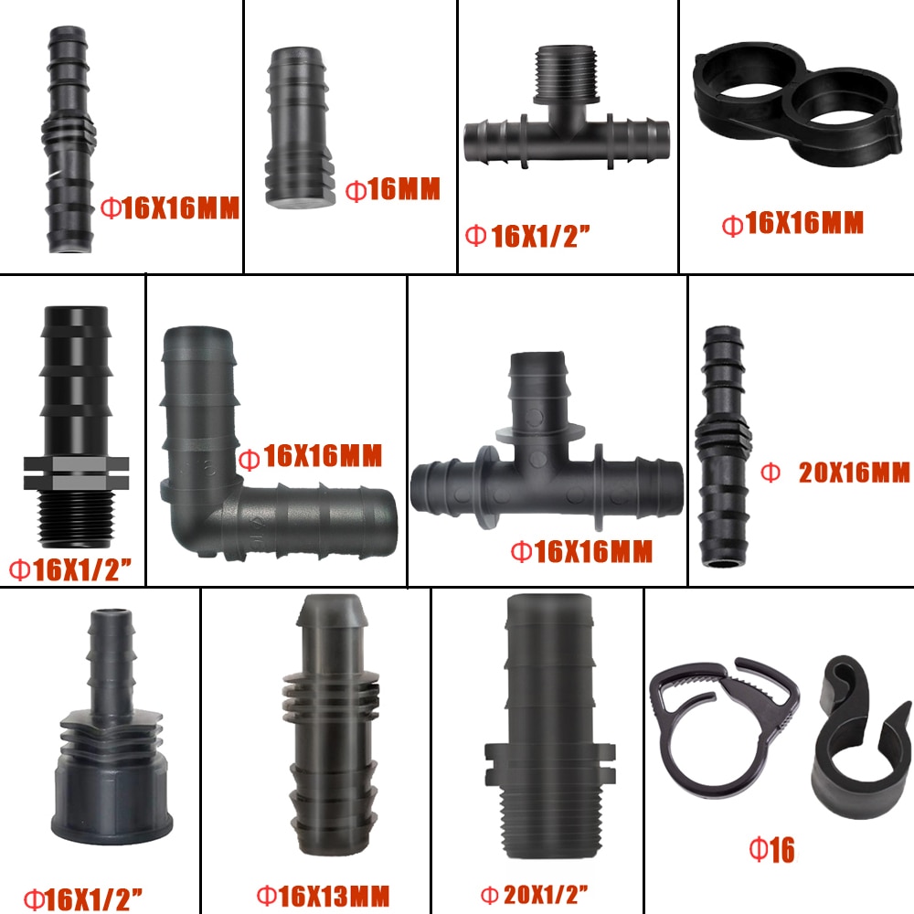 Buizen Fitting 16 20 Mm Tee Elleboog Gelijke Barb Connector End Plug Micro Drip Adapter & Pijp Haak Verbinding Bevestiging clips Tuin