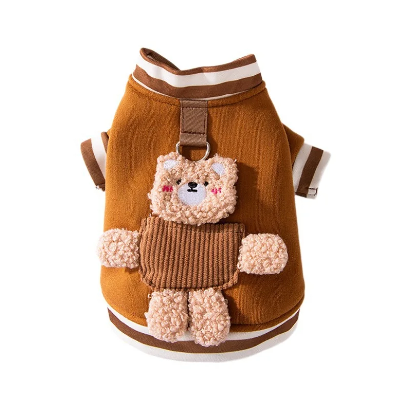 Autumn and Winter Dog Corduroy Hoodie with High Collar Cute Little Bear with Warm Feet Cat Pet Clothing Puppy Clothes Dog Hoodie