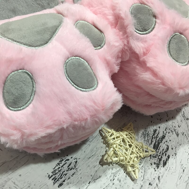 Cartoon Pink Cat Claw Slippers Plush Warm Kawaii Slippers Home Slippers Girl Flat Shoes Non-slip Mop Slippers Cat Claw Slippers