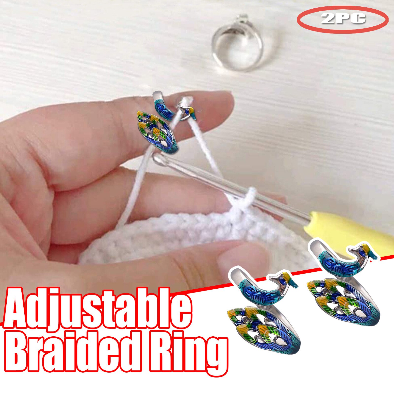 Adjustable Knitting Loop Crochet Loop Knitting Accessories Knitting Ring Adjust Finger Wear Thimble Yarn Guides Knitted Ring#T2: 2PC