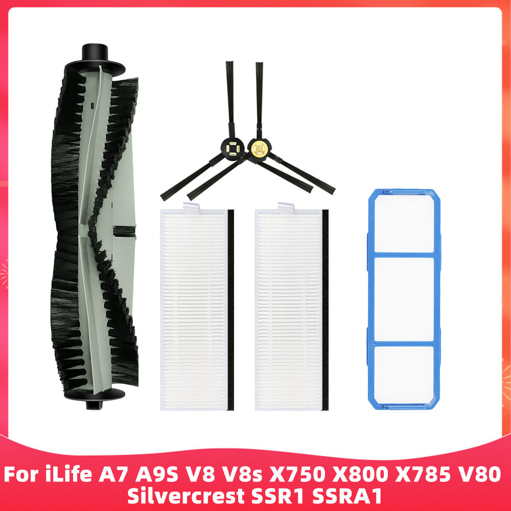 Adatto per ( iLife A7, A9S, V8, V8S, X750, X800, X785, V80, Silvercrest SSR1, SSRA1, DEXP LF-800 ) Rullo, Spazzola Laterale, Filtro