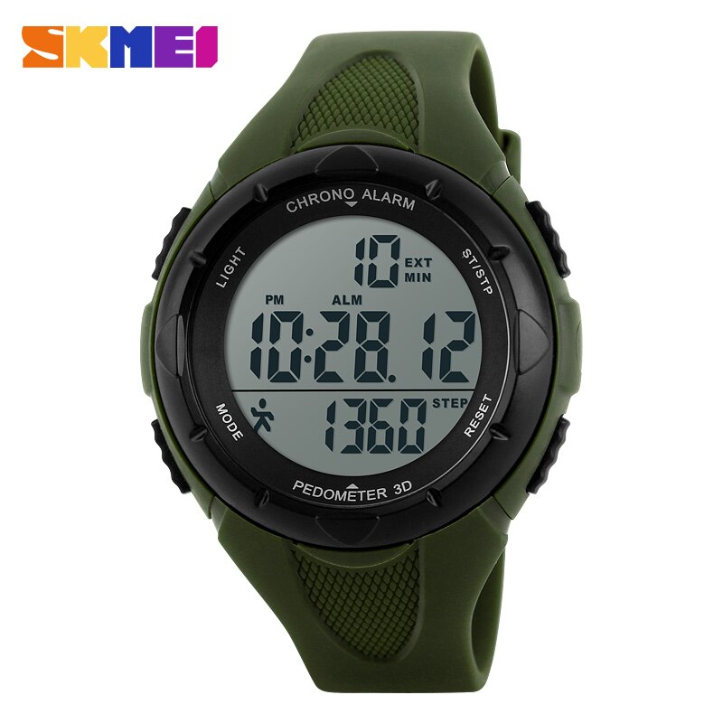 SKMEI Running Sport Horloges Vrouwen Stappenteller LED Digitale Horloges 50M Waterdicht Alarm Kalender Horloges 1108: Army Green