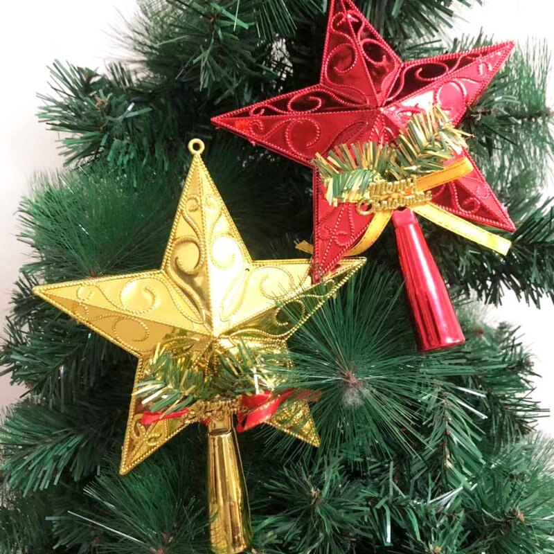 Kerstboom Ster Decoratie Rode Gouden Vijfpuntige Ster Kerstboom Top Plastic Hanger Decoratie Gouden Ster
