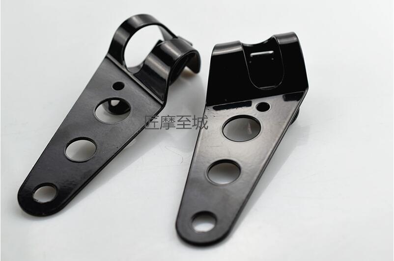 Partol 31-51mm Motorcycle Motorbike Headlight Mounting Bracket Black/silver Head Lamp Holder Fork Chopper Bobber Cafe Racer