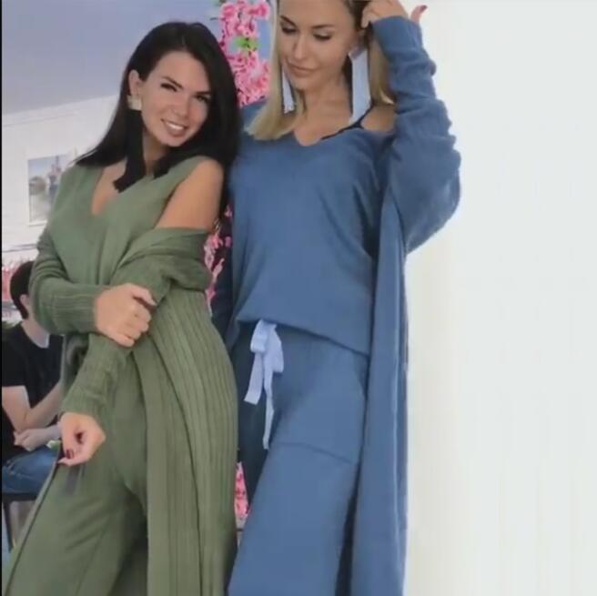 3 pieces set Women's knit suit long sleeve Soft Wool Warm Thcik Female winter cltohes suits