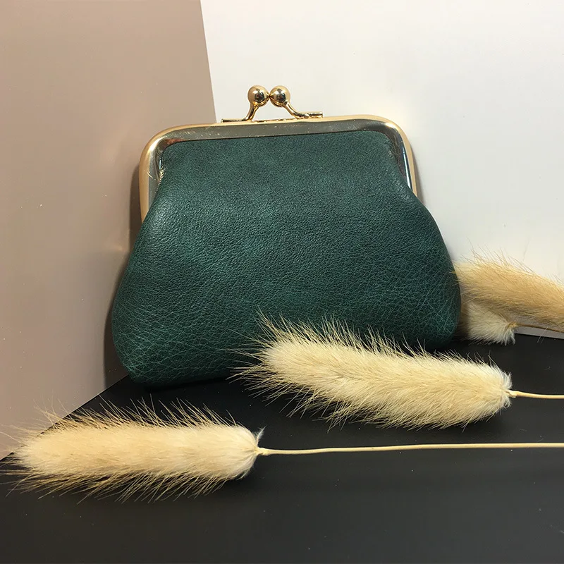 Women's Coin Purse Oil Wax Leather Wallet Buckle Mini Wallet Coin Bag Lipstick Storage Bag Ladies Clutch Bag Case: GRAY