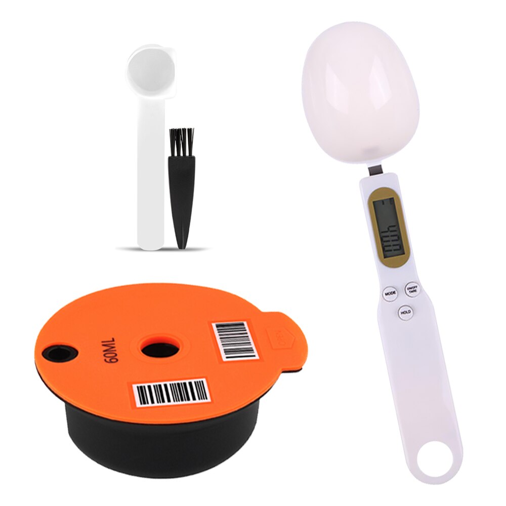 Capsules réutilisables de 60/180 ml pour machine à café, pour Bosch Tassimo gadgets de cuisine, dosette, filtre, panier, cuillère, brosse: 60ml with spoon B