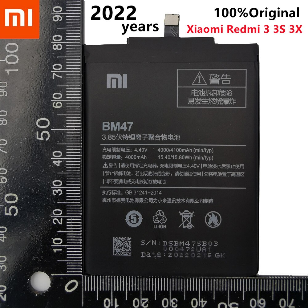 2022 100% Original BM47 Full Capacity 4000mAh Battery For Xiaomi Redmi 3 3S 3X Xiao mi Hongmi Redmi 4x Replacement Batteries