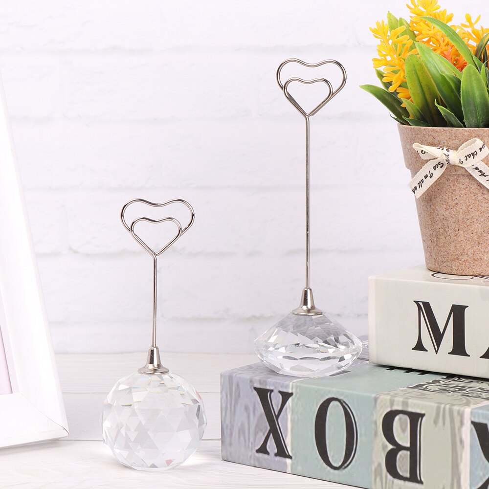 For Wedding Party Supplie Romantic Heart Shape Photo Clip Table Number Stand Desktop Decor Clear Crystal Diamond Place Card Hold
