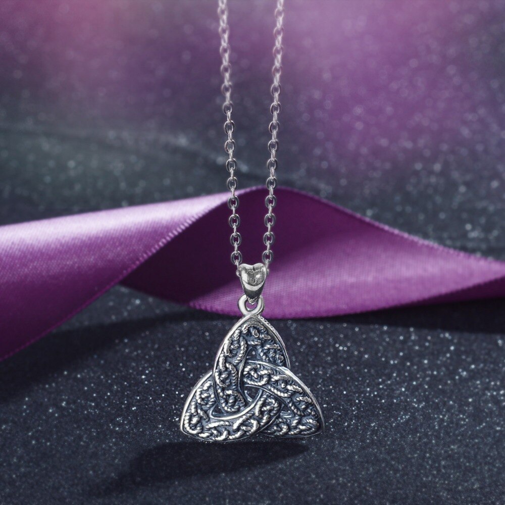 EUDORA 100% 925 Sterling Silber Celtics Dreieinigkeit Knoten Triquetra Anhänger Halskette Für Frauen Oxidiert Splitter Feine Schmuck CYD319