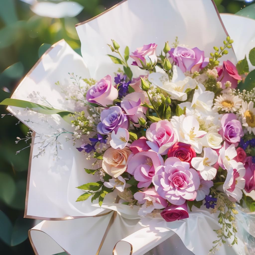 20 hojas de papel de de flores blanco con bordes dorados, impermeable, perfecto para embalaje artesanal de bricolaje, ramo de de boda, boda