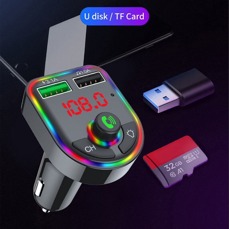 Vr Robot Bluetooth 5.0 Fm-zender Auto MP3 Speler Met Led Licht Draadloze Handsfree Car Kit Adapter Dual Usb Fast opladen
