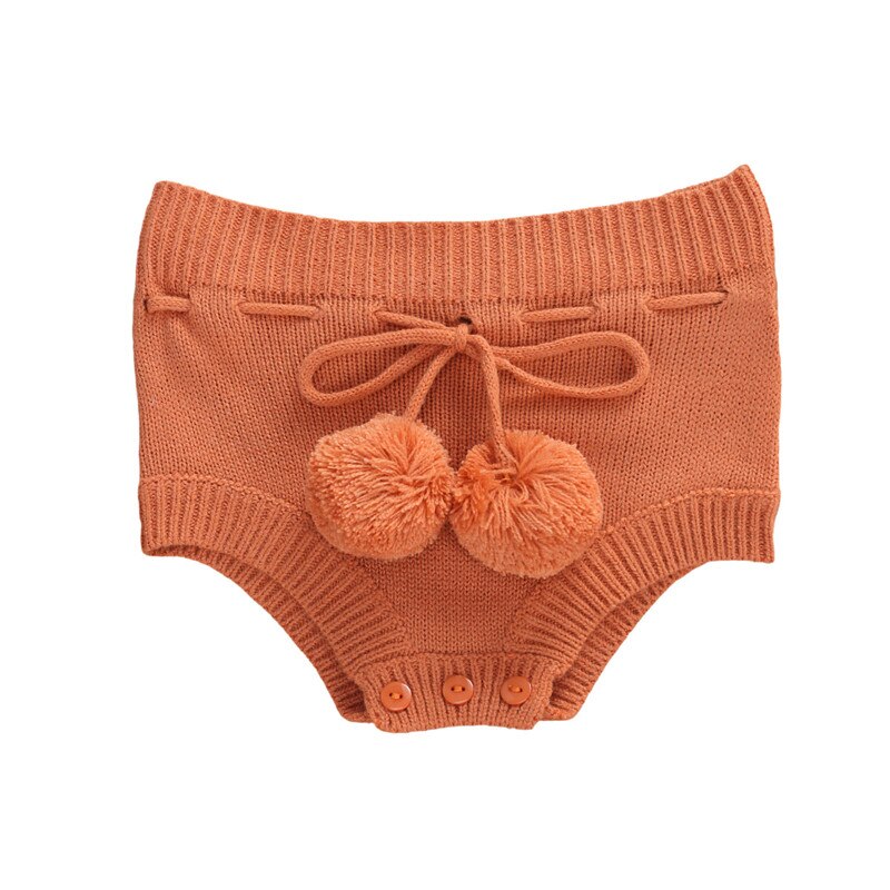 Short en tricot pour bébé, de 0 à 18M, avec bretelles de dessin, de couleur unie, élastique avec boules, bas de fermeture à boutons, pour garçons et filles: Marron / 3M