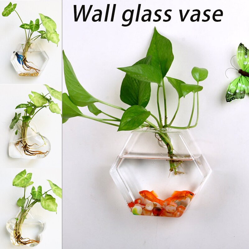 Wall Hanging Fish Bowl Glass Wall-mounted Plant Pot Fish Tank Decoration Planter HKS99