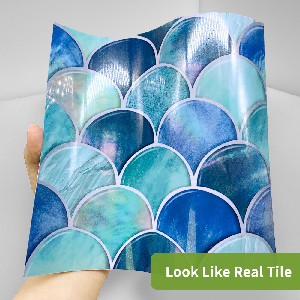Funlife® parelmoer visschubben mozaïek muursticker, zelfklevend, decoratief, zelfklevend, doe-het-zelf tegelsticker voor keuken badkamer vloer