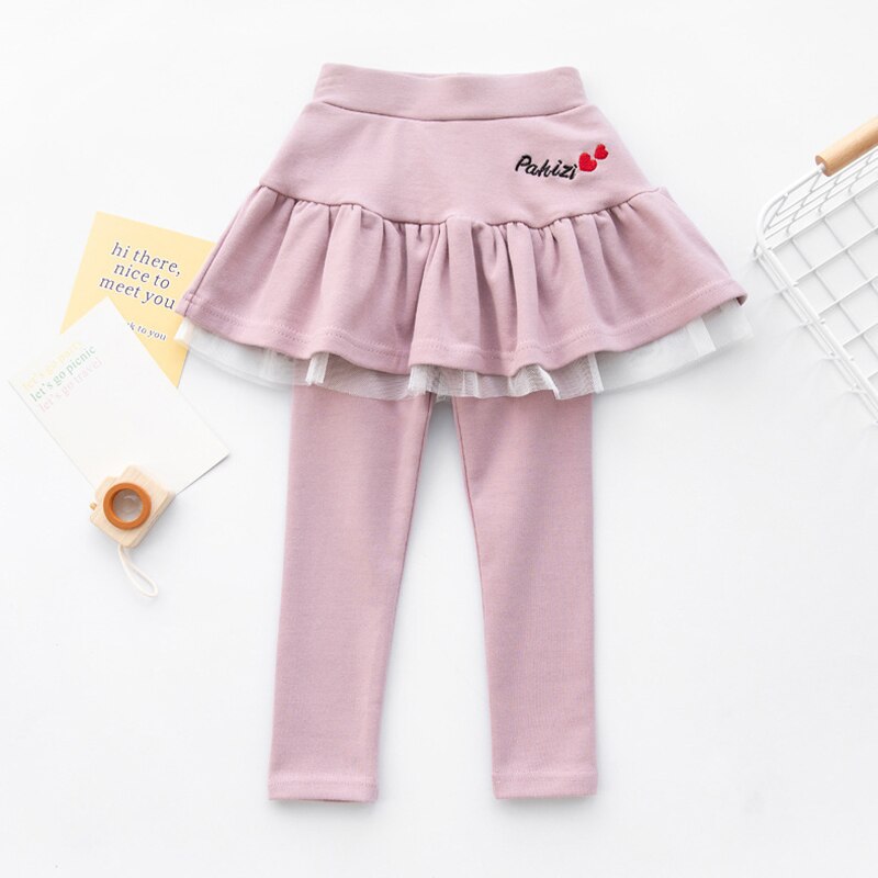 Girls Princess Skirt Leggings for Spring Autumn Kids Long Skinny Skirt-Pants Children Heart Print Skirt Tights: Pink / 4T