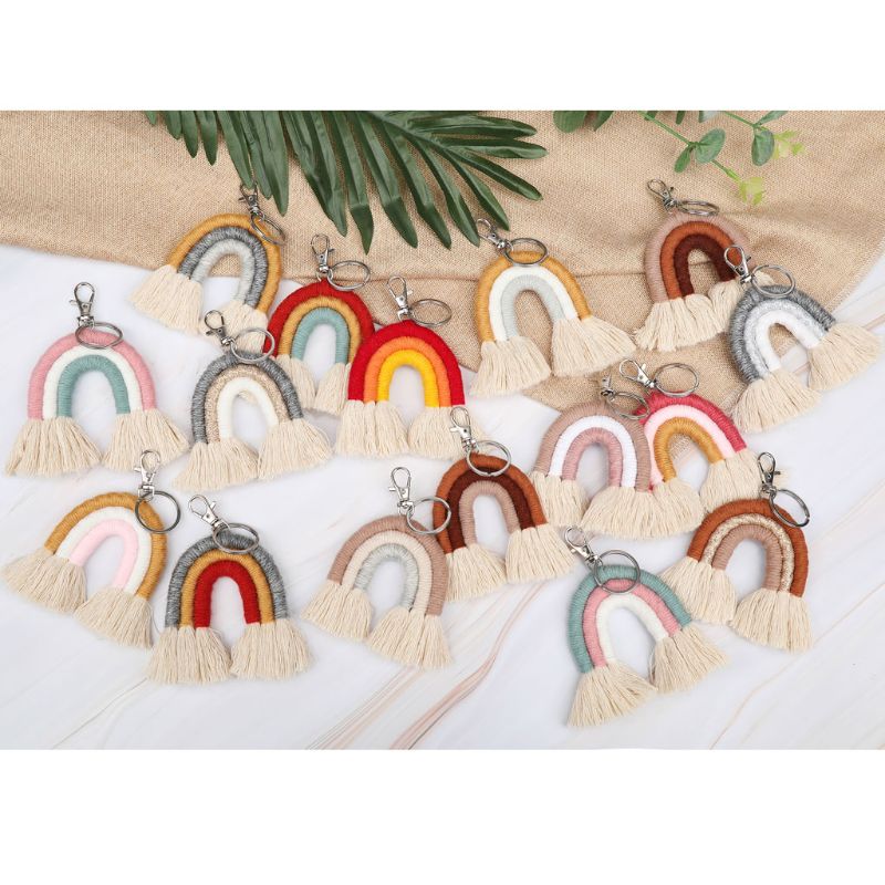 Weven Regenboog Sleutelhangers Voor Vrouwen Boho Handgemaakte Sleutelhouder Sleutelhanger Macrame Bag Charm Auto Opknoping Sieraden