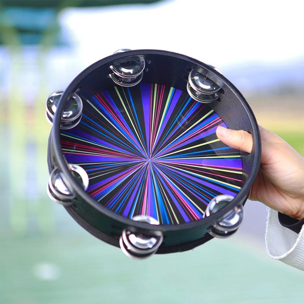 8 cal podwójnie wiersz grzechotka Orff perkusja kolorowy Handheld bęben dzwon edukacyjny instrument dla Ktv impreza 3 kolor J0a2