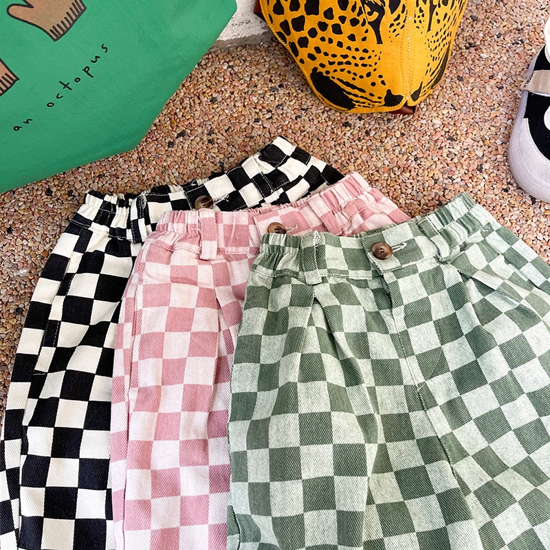 2022 Lente Koreaanse Stijl Unisex Kinderen Plaid Broek Losse Casual Peuters Kinderen Broek