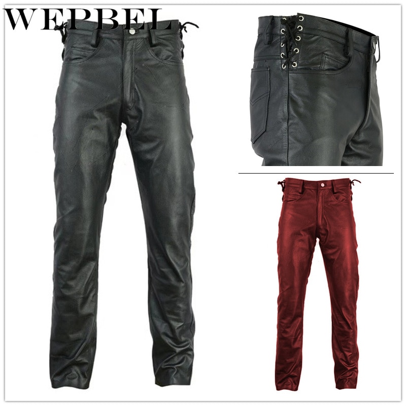 Wepbel herre goth steampunk pu skinnbukse motorsykkel stein rull slank legging bukser vår høst varme lange bukser pluss str.