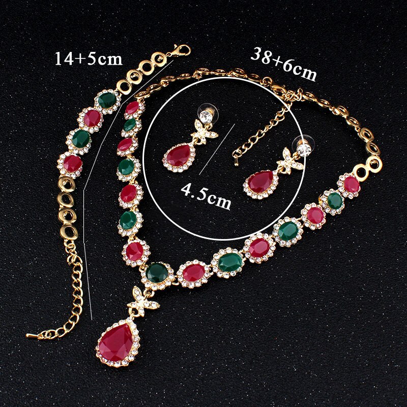 jiayijiaduo multicolor crystal gold-color jewelry necklace earrings accessories of women European african jewelry sets