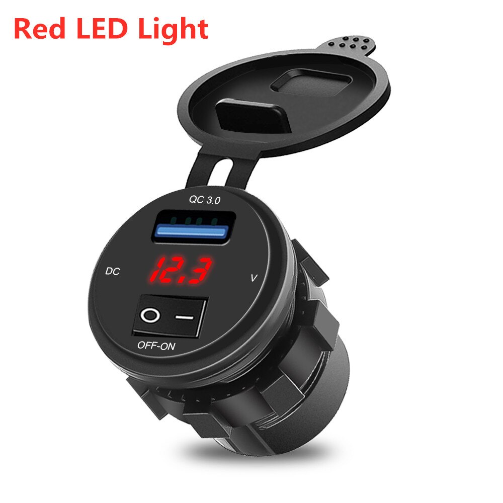 Universal- Mini 12 V-24 V USB Auto Ladegerät Mit LED Licht Energie Adapter Auto Buchse Separaten Schalter Für QO3.0 Für Auto: rot LED hell