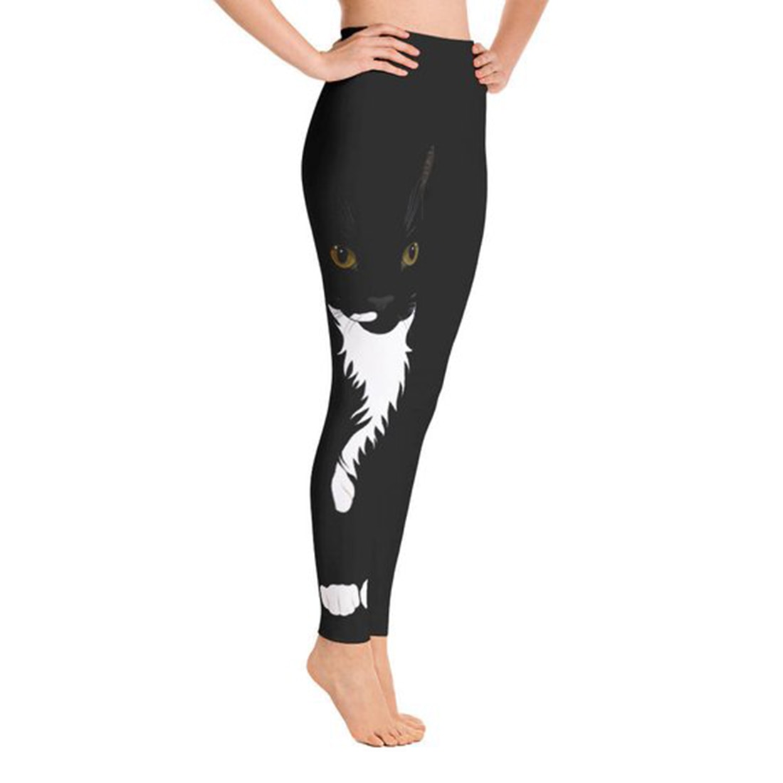Autumn Style Digital Printed Leggings Sport Lovely Black Cat Pattern Slim Workout Polyester Leggings