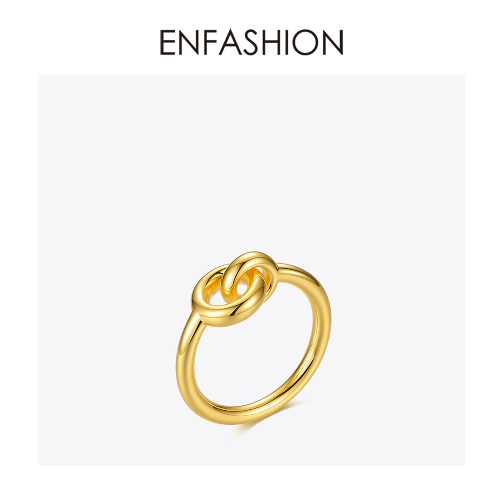 ENFASHION Interlock Rings For Women Gold Color Geometric Circle Ring Jewelry Friend Anillos Mujer R204052: 8