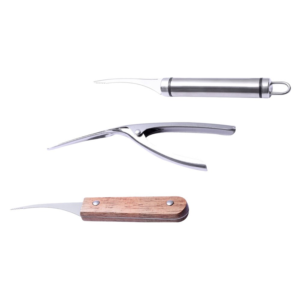 3Pcs Stainless Steel Shrimp Cleaning Tools Shrimp Line Peeling Tools with Wooden Handles