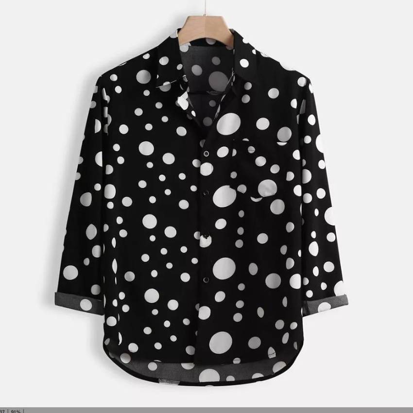 Camisa de lunares para hombre, Camisa ajustada con botones, manga larga, estilo bohemio, informal, para vacaciones, de talla grande,