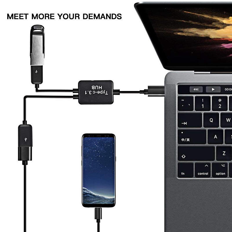 Micro cabo usb/tipo c para 2 otg, adaptador e conversor de micro usb tipo c para tablet e teclado de mouse android