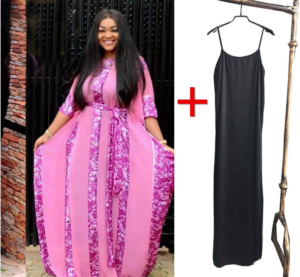 Vestido Dashiki para mujer, estilo clásico africano, de gasa, suelto, manga murciélago grande, cinturón, vestido con impresión digital, talla libre: pink two-piece