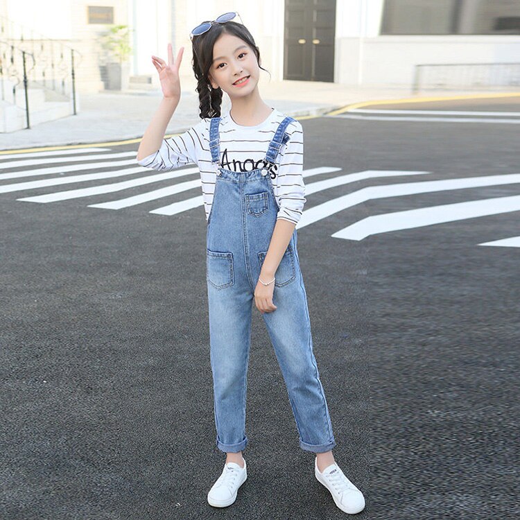 Kids Teens Girls Denim Long Jumpsuit Overalls Playsuit For Girls School Jeans Jumpsuits Romper Clothes Outfits 14 Years