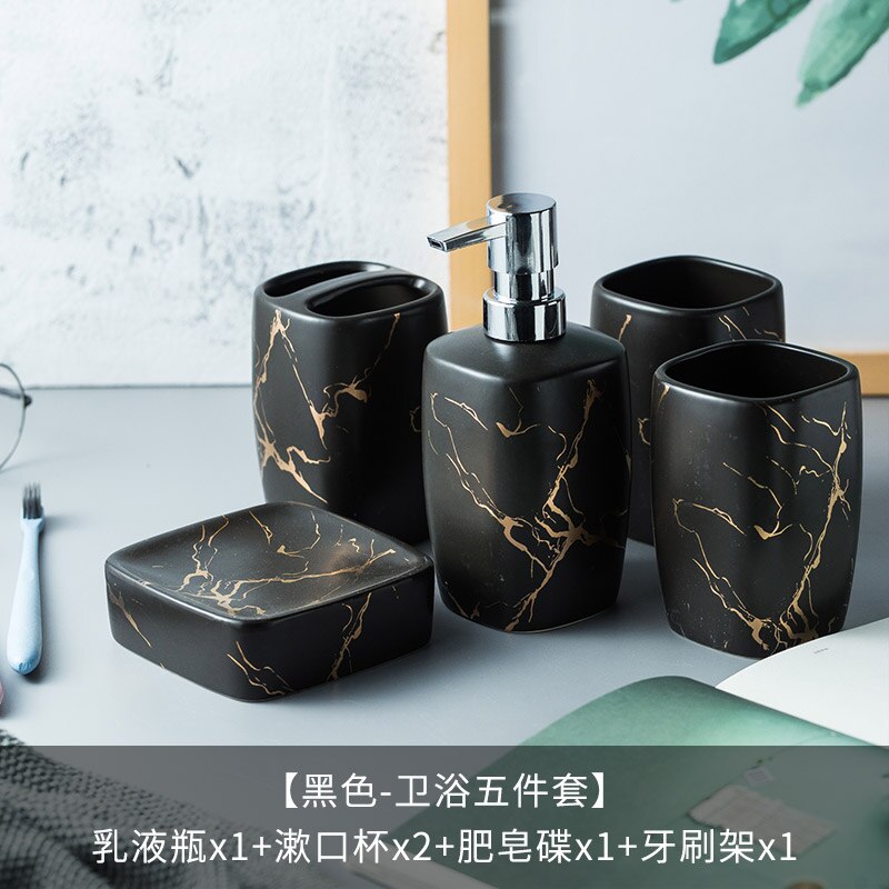 Marmer Keramiek Badkamer Set 5Pcs Zeepdispenser/Tandenborstel Houder/Tumbler/Zeepbakje Lade Badkamer Decoratie accessoires