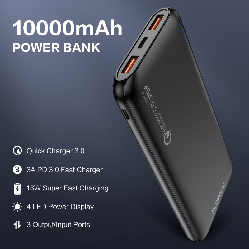 Floveme schlank Energie Bank 10000mah Dual USB Energie Für Redmi Hinweis 8 Profi 10000 mAh Poverbank Tragbare Ladegerät Externe batterie