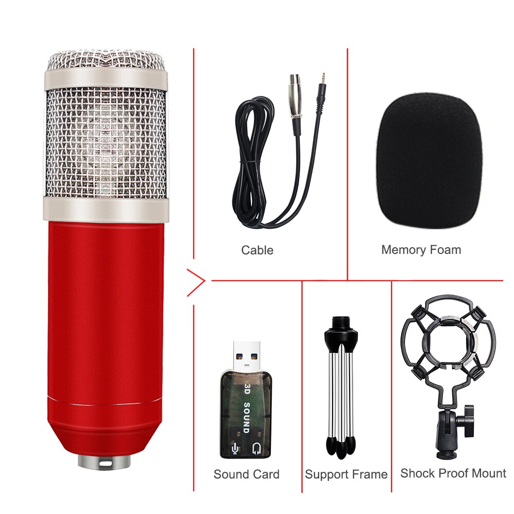 BM800 Microfoon Set Met Geluidskaart Microfono Karaoke Microfoon Opname Studio Bm800 Mic Ktv Karaoke Mic Braodcasting Zingen: 2