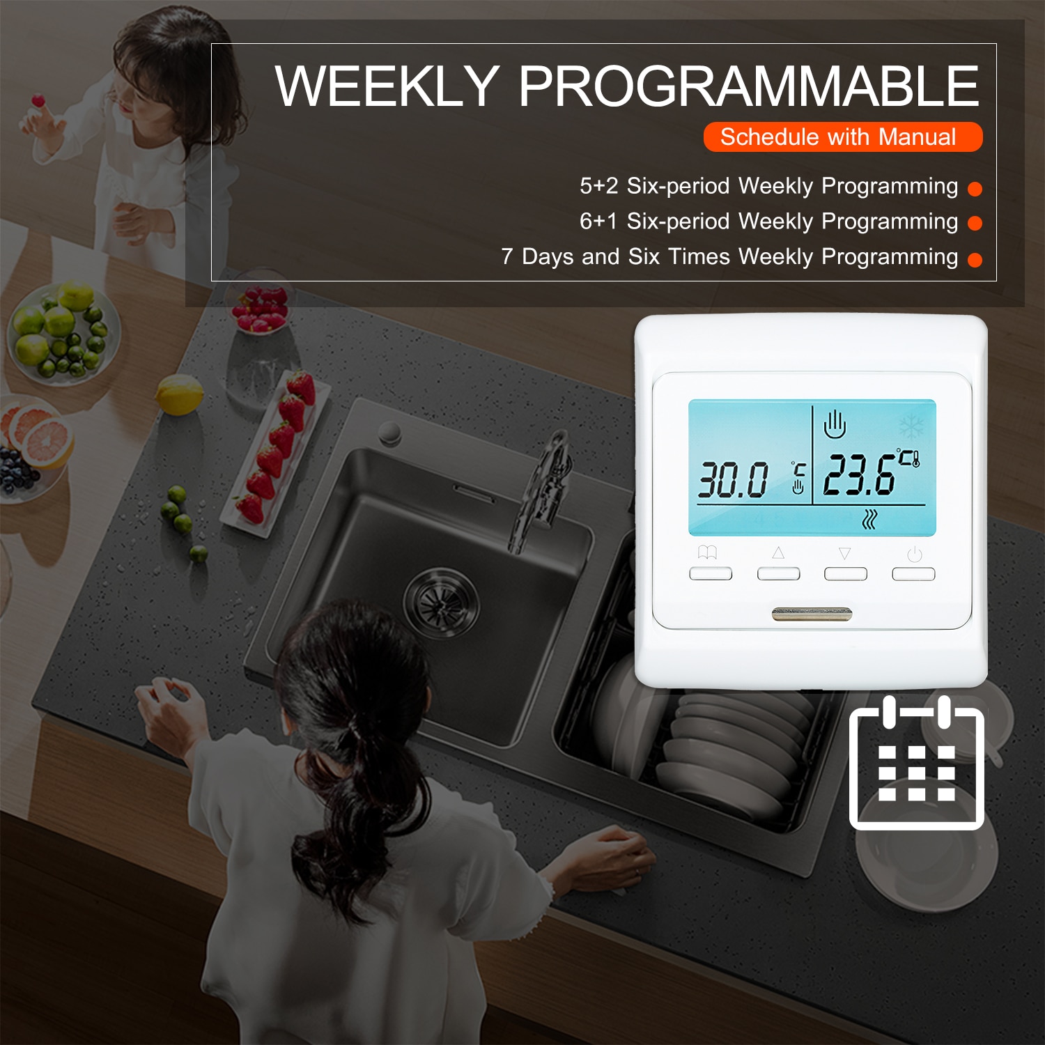 Programmable Smart Thermostat for Water Heating Turn On/Off Actuator Buit-in Sensor with Backlight Digital Temprature Controller