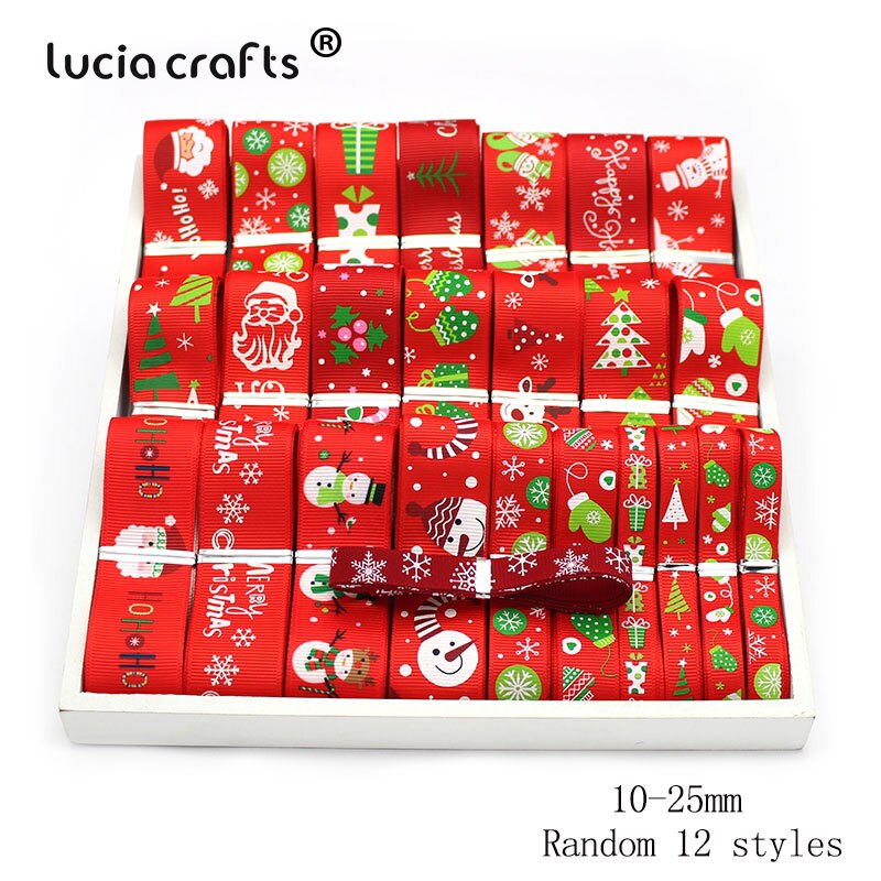 Lucia crafts 12 yards random printi grosgrain satinbånd til juledekoration  s0204: Nyt  -4