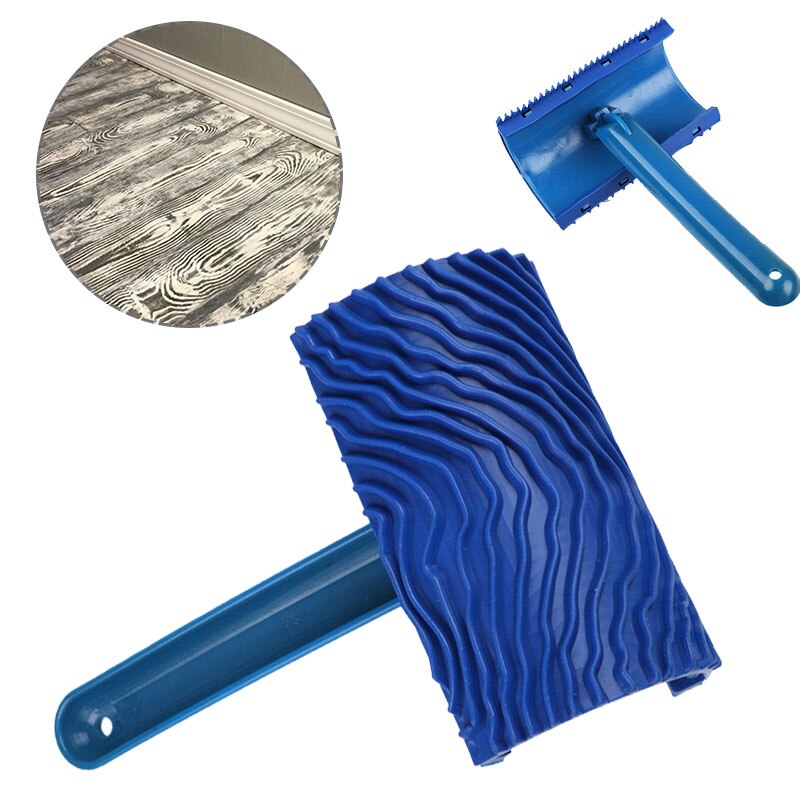 Blauw Rubber Imitatie Houtnerf Verf Roller DIY Graining Schilderen Tool Houtnerf Patroon Roller met Handvat Thuis Tool