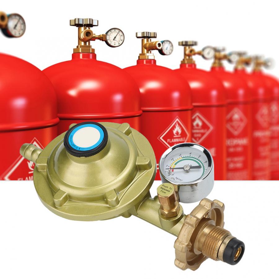 Liquefied Gas Valve Universal Household Bottled Liquefied Petroleum Gas Pressure Regulator Valve with Gauge Gold