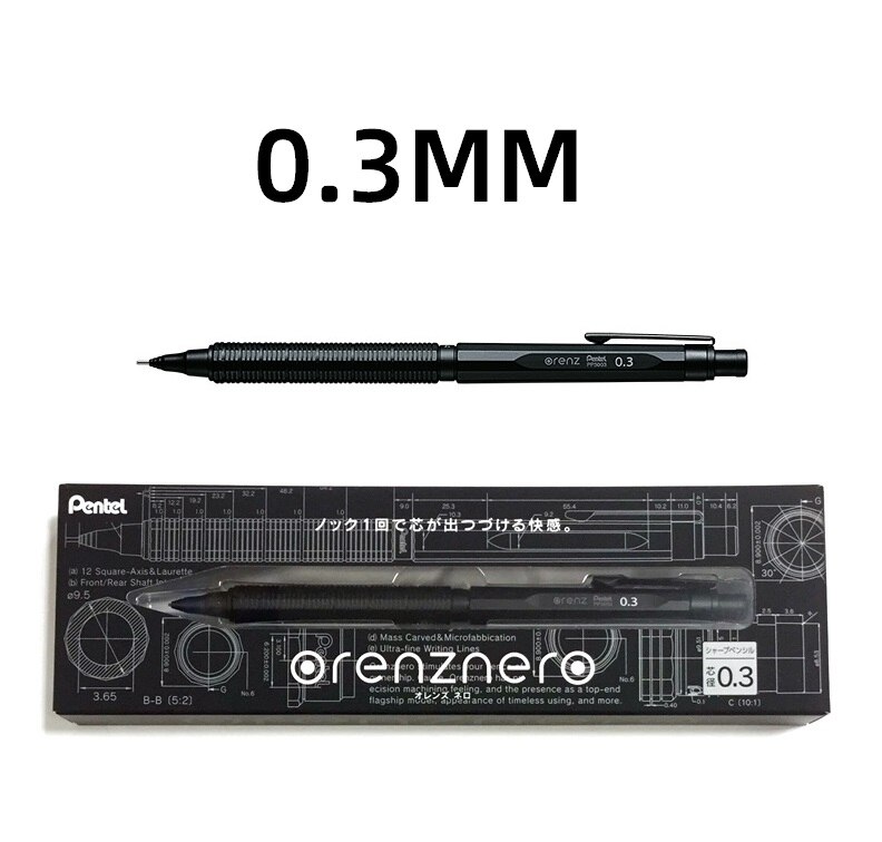 PENTEL PP3003-A Metal Mechanical Pencil, Anti-breaking, Automatic Core, Retractable Nib, Low Center of Gravity Drawing: 0.3mm