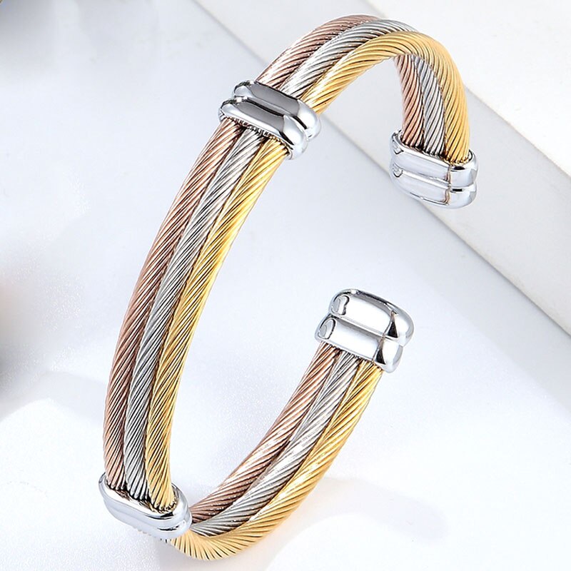 4 stile Kabel Armbinde Einstellbar Größe Manschette Armreif Für Frauen Neue Frühling Draht Linie Titan Stahl Schmuck: Stile 2