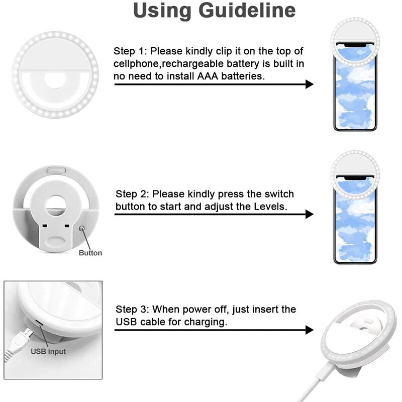 Mijia Selfie Ring Lamp Ronde Ringvormige Lamp 36 Led 3 Niveau Helderheid Verstelbare Selfie Lamp Voor Mobie Telefoon Laptop Android