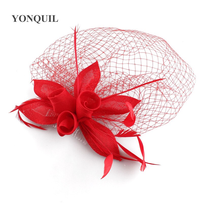 Mariage Imitation Sinamay dames chapeaux cheveux fascinateur chapeaux Cocktail pour les femmes attrayant voilage cheveux accessoires dame fête: Rouge
