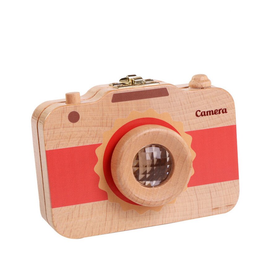 Wooden Children Camera Deciduous Teeth Storage Case Baby Teeth Storage Box Collection Saver Teeth Box